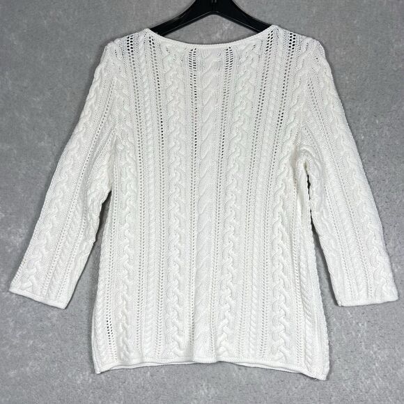 Lauren Ralph Lauren Round Neck Cable Knit Sweater Women’s Large Petite PL White - Picture 8 of 9